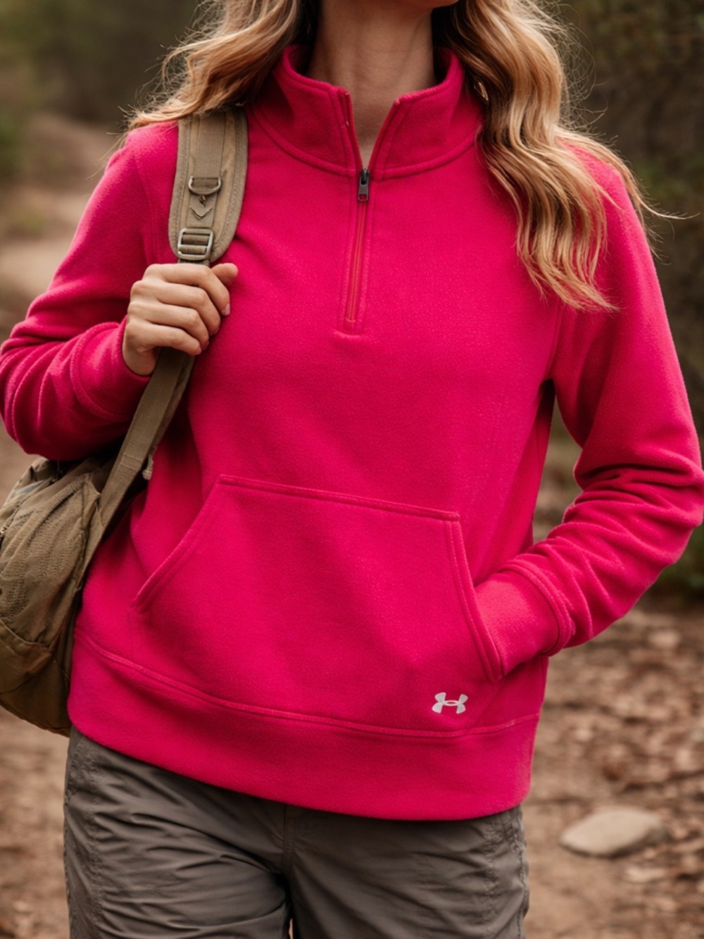 Under Armour Women's Bright Pink Quarter-Zip Fleece Pullover